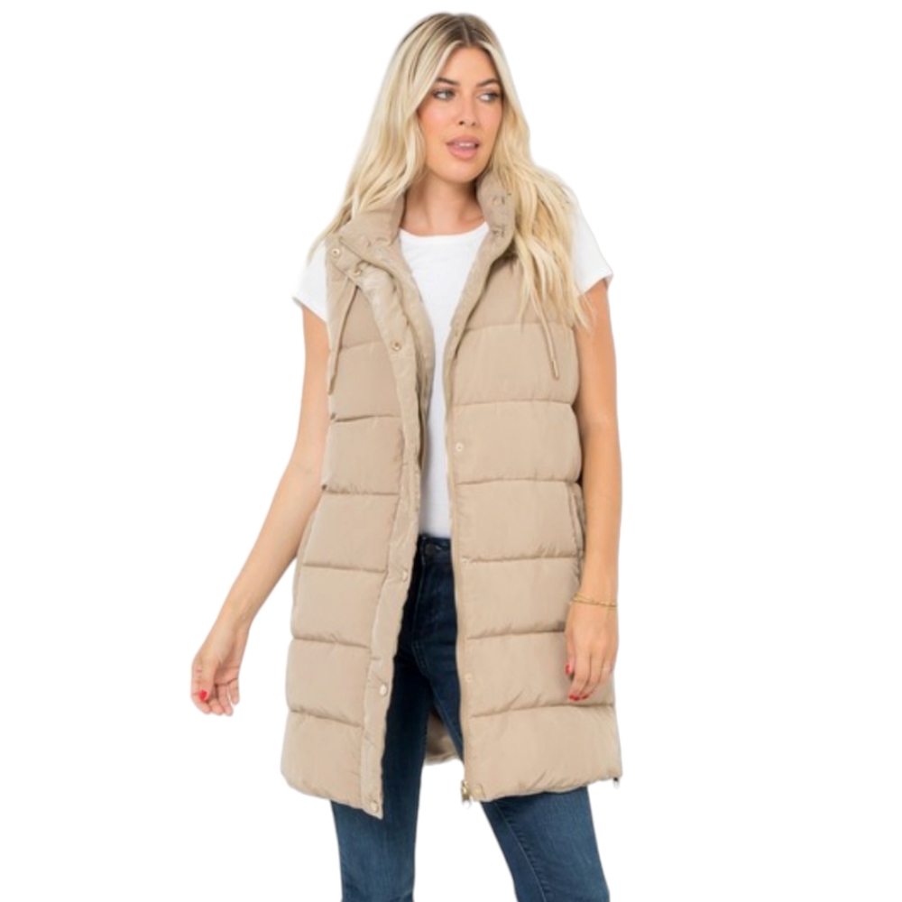 Women's Taupe Long Puffer Vest